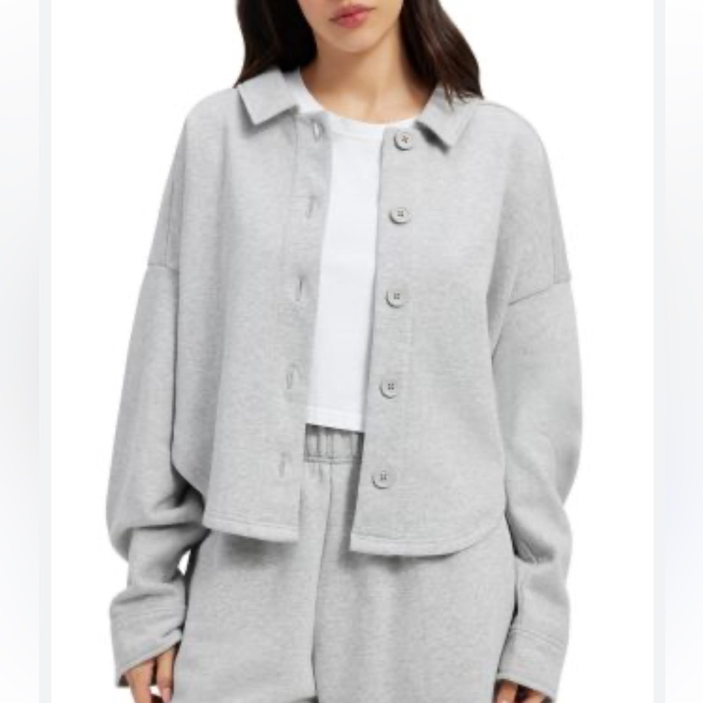 GOOD AMERICAN Fleece Cropped Shirt Jacket